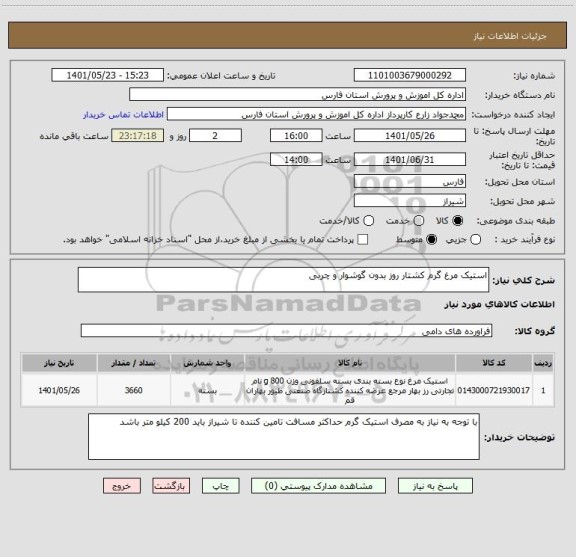 استعلام استیک مرغ گرم کشتار روز بدون گوشوار و چربی