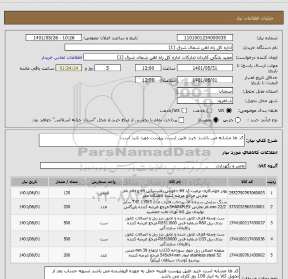 استعلام کد ها مشابه می باشند خرید طبق لیست پیوست مورد تایید است