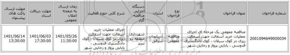 مناقصه، مناقصه عمومی یک مرحله ای اجرای عملیات خرید آسفالت جهت آسفالت ریزی در کوی سبلان ، کوی دادگستری قدوسی ، بابایی پرواز و رجایی شهر