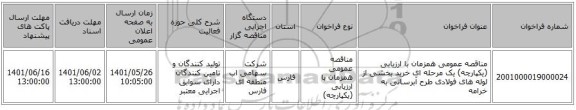 مناقصه، مناقصه عمومی همزمان با ارزیابی (یکپارچه) یک مرحله ای خرید بخشی از لوله های فولادی طرح آبرسانی به خرامه