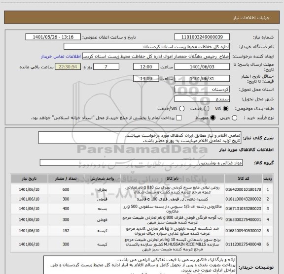 استعلام تمامی اقلام و نیاز مطابق ایران کدهای مورد درخواست میباشد.
تاریخ تولید تمامی اقلام میبایست به روز و معتبر باشد.