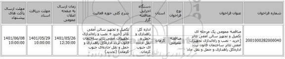 مناقصه، مناقصه عمومی یک مرحله ای تکمیل و تجهیز سالن آمفی تئاتر (خرید - نصب و راه‌اندازی تجهیزات آمفی تئاتر ساختمان قانون تردد اداره‌کل راهداری و حمل و نقل جاد