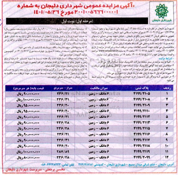 مزایده فروش 12 قطعه زمین واقع در ....