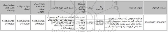 مناقصه، مناقصه عمومی یک مرحله ای اجرای آسفالت گرم به صورت دستمزدی (قیر رایگان) معابر شهر رودبار (قیر رایگان تخصیصی از وزارت راه وشهرسازی )