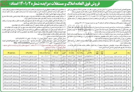 مزایده فروش تعدادی از املاک مسکونی و زراعی 