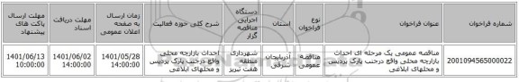 مناقصه، مناقصه عمومی یک مرحله ای احداث بازارچه محلی واقع درجنب پارک پردیس و محلهای ابلاغی