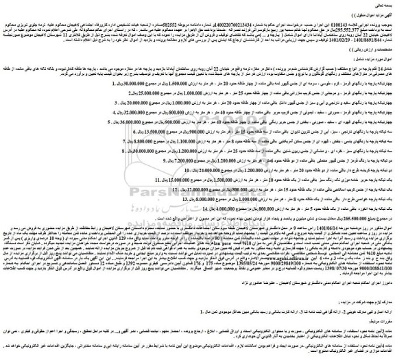 مزایده فروش  14 قلم پارچه در انواع مختلف 