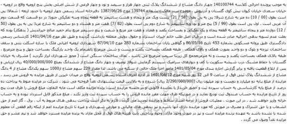 آگهی مزایده چهار دانگ مشاع از ششدانگ پلاک ثبتی چهار هزار و سیصد و نود و چهار فرعی از شش اصلی بخش پنج