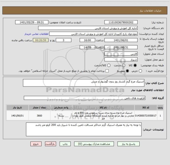 استعلام استیک مرغ گرم کشتار روز بدون گوشوار و چربی