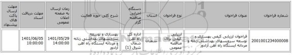 مناقصه، فراخوان ارزیابی کیفی بهسازی و توسعه سرویسهای بهداشتی زنانه و مردانه ایستگاه راه آهن آزادور