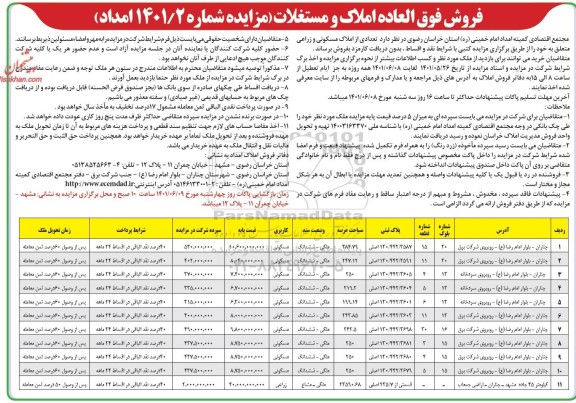 مزایده تعدادی از املاک دارای کاربری مسکونی و زراعی در شهرستان ...