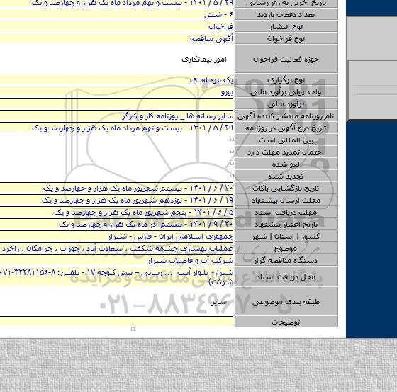 مناقصه, عملیات بهسازی چشمه شکفت ، سعادت آباد ، چوراب ، چرامکان ، زاخرد و ریچی