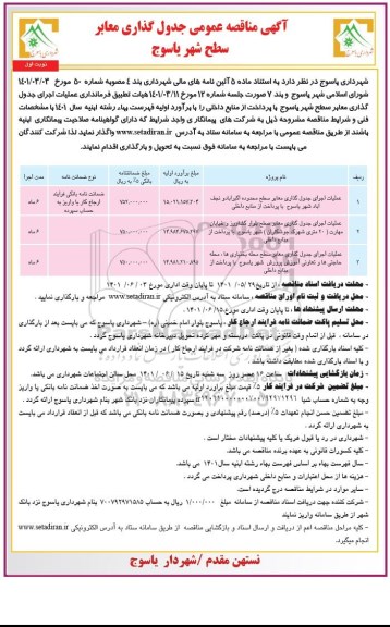 مناقصه عمومی جدول گذاری معابر سطح شهر ...