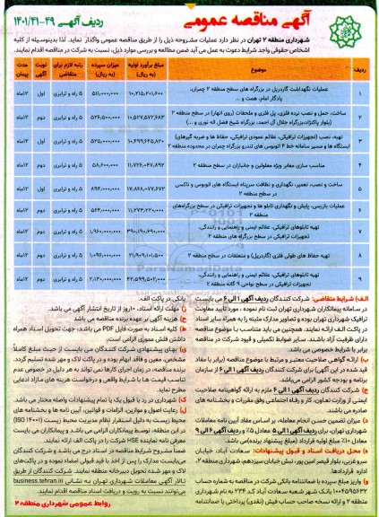 مناقصه  عملیات نگهداشت گاردیل در بزرگراه های سطح منطقه 2 چمران، یادگار امام، همت و...