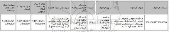 مناقصه، مناقصه عمومی همزمان با ارزیابی (یکپارچه) یک مرحله ای بهسازی و ساماندهی نقاط پر تصادف محور قره پشتلو