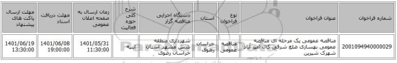 مناقصه، مناقصه عمومی یک مرحله ای مناقصه عمومی بهسازی ضلع شرقی کال امیر آباد شهرک شیرین