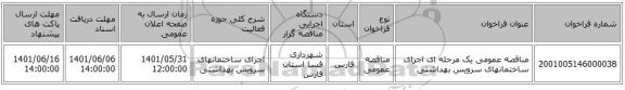 مناقصه، مناقصه عمومی یک مرحله ای اجرای ساختمانهای سرویس بهداشتی