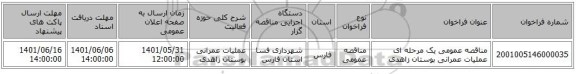 مناقصه، مناقصه عمومی یک مرحله ای عملیات عمرانی بوستان زاهدی