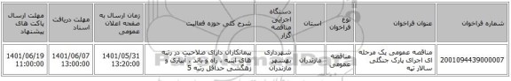 مناقصه، مناقصه عمومی یک مرحله ای اجرای پارک جنگلی سالار تپه