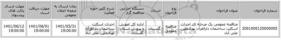 مناقصه، مناقصه عمومی یک مرحله ای احداث  اسکلت ساختمان دارالقرآن نورالثقلین علی آباد