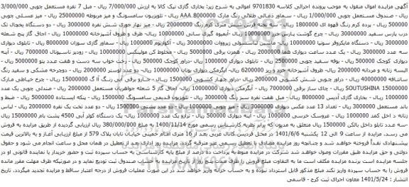 آگهی مزایده بخاری گازی نیک کالا و غیره ...