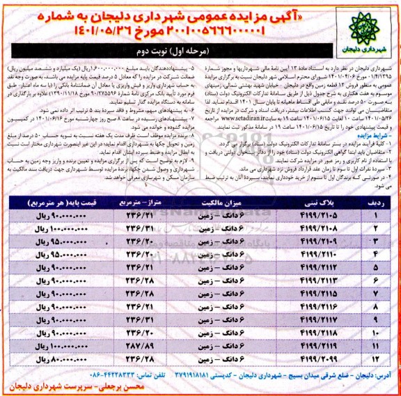 مزایده فروش 12 قطعه زمین واقع در ....