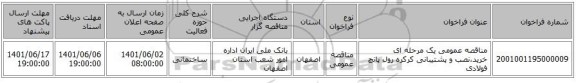 مناقصه، مناقصه عمومی یک مرحله ای خرید،نصب و پشتیبانی کرکره رول پانچ فولادی