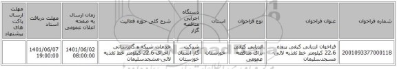 مناقصه، فراخوان ارزیابی کیفی پروژه 22.6 کیلومتر خط تغذیه لالی-مسجدسلیمان