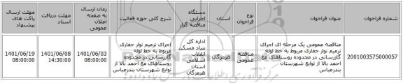 مناقصه، مناقصه عمومی یک مرحله ای اجرای  ترمیم نوار حفاری مربوط به خط لوله گازرسانی در محدوده  روستاهای  مغ احمد بالا  از توابع شهرستان بندرعباس