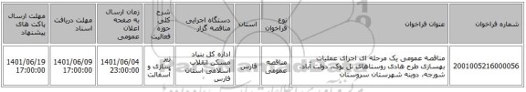 مناقصه، مناقصه عمومی یک مرحله ای اجرای عملیات بهسازی طرح هادی روستاهای تل پوک، دولت آباد، شورجه، دوبنه شهرستان سروستان