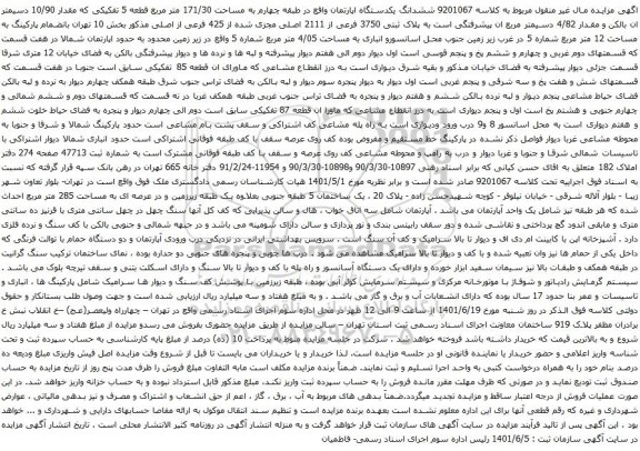 آگهی مزایده ششدانگ یکدستگاه اپارتمان واقع در طبقه چهارم به مساحت 171/30 متر مربع قطعه 5 