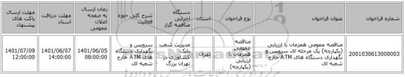 مناقصه، مناقصه عمومی همزمان با ارزیابی (یکپارچه) یک مرحله ای سرویس و نگهداری دستگاه های ATM خارج شعبه ای