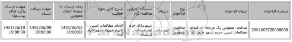 مناقصه، مناقصه عمومی یک مرحله ای انجام مطالعات تعیین حریم شهر خرم آباد