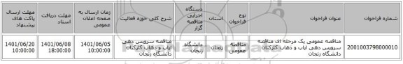 مناقصه، مناقصه عمومی یک مرحله ای مناقصه سرویس دهی ایاب و ذهاب کارکنان دانشگاه زنجان