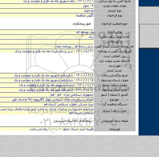 مناقصه, اجرای دستمزدی نمای سیمانی بلوک B۳ پروژه ۲۷۰ واحدی افق