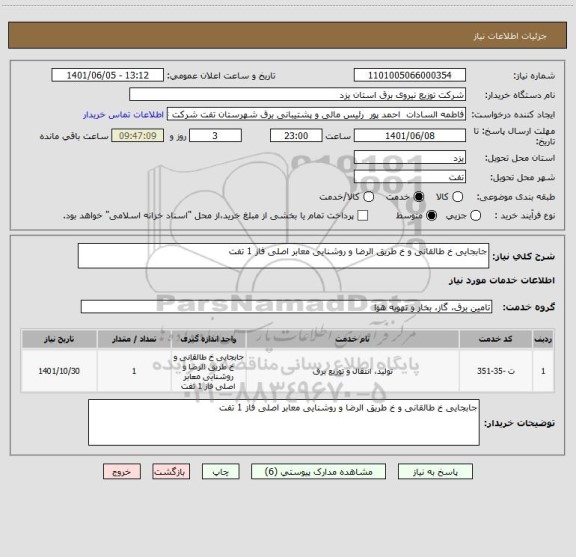 استعلام جابجایی خ طالقانی و خ طریق الرضا و روشنایی معابر اصلی فاز 1 تفت