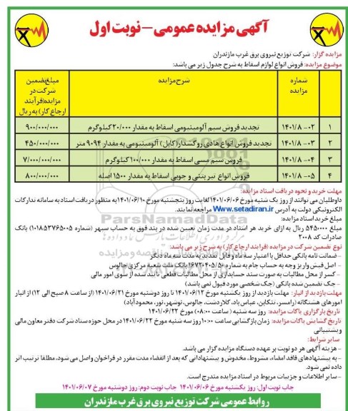 تجدید مزایده فروش انواع لوازم اسقاط...