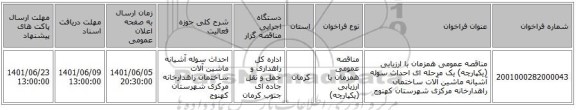 مناقصه، مناقصه عمومی همزمان با ارزیابی (یکپارچه) یک مرحله ای احداث سوله آشیانه ماشین آلات  ساختمان راهدارخانه مرکزی شهرستان کهنوج