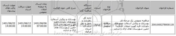 مناقصه، مناقصه عمومی یک مرحله ای بهسازی و روکش آسفالت محورهای داودآباد--قره کهریز--میقان -شازند- خمین شهرستان های اراک و شازند