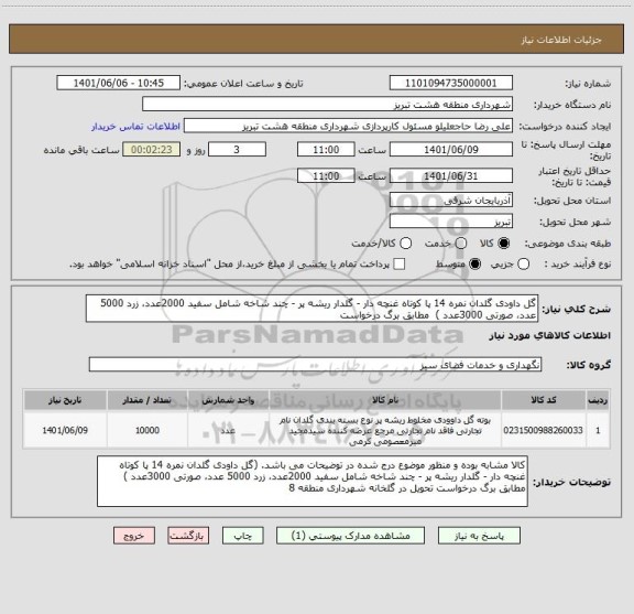 استعلام گل داودی گلدان نمره 14 پا کوتاه غنچه دار - گلدار ریشه پر - چند شاخه شامل سفید 2000عدد، زرد 5000 عدد، صورتی 3000عدد )  مطابق برگ درخواست