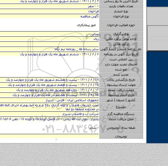 مناقصه, نصب انشعاب فاضلاب و لوله گذاری ۲۵۰ م م ته خط بهمراه اجرای clean out و منهول در محدوده منطقه دو آبفا