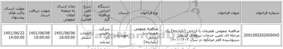 مناقصه، مناقصه عمومی همزمان با ارزیابی (یکپارچه) یک مرحله ای تامین خدمات نیروهای استخر سرپوشیده فجر میانکوه در سال ۱۴۰۲-۱۴۰۱