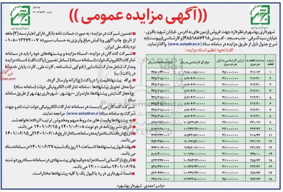 مزایده  فروش زمین های