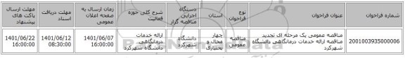 مناقصه، مناقصه عمومی یک مرحله ای تجدید مناقصه ارائه خدمات درمانگاهی دانشگاه شهرکرد