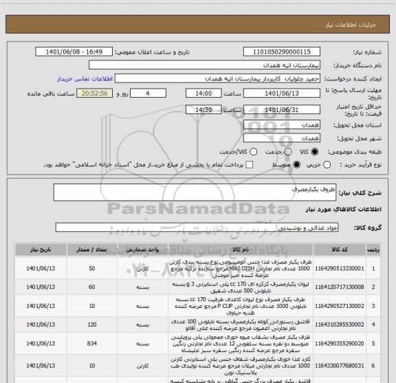 استعلام ظروف یکبارمصرف