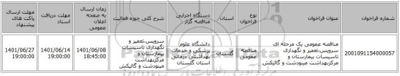 مناقصه، مناقصه عمومی یک مرحله ای سرویس،تعمیر و نگهداری تاسیسات بیمارستان و مرکزبهداشت مینودشت و گالیکش