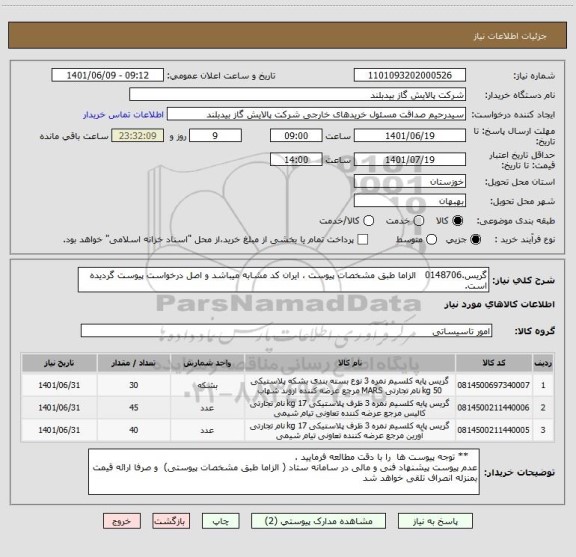 استعلام گریس.0148706   الزاما طبق مشخصات پیوست ، ایران کد مشابه میباشد و اصل درخواست پیوست گردیده است.