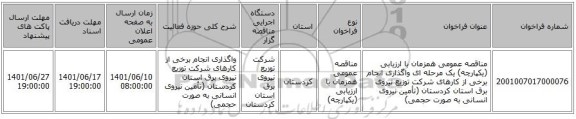 مناقصه، مناقصه عمومی همزمان با ارزیابی (یکپارچه) یک مرحله ای واگذاری انجام برخی از کارهای شرکت توزیع نیروی برق استان کردستان (تأمین نیروی انسانی به صورت حجمی)