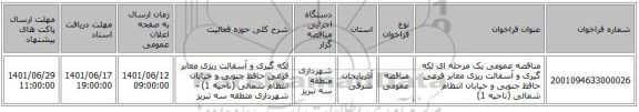 مناقصه، مناقصه عمومی یک مرحله ای لکه گیری و آسفالت ریزی معابر فرعی حافظ جنوبی و خیابان انتظام شمالی (ناحیه 1)