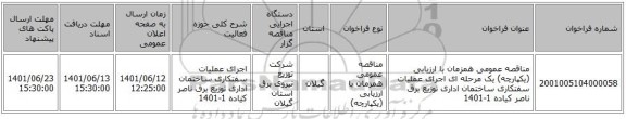 مناقصه، مناقصه عمومی همزمان با ارزیابی (یکپارچه) یک مرحله ای اجرای عملیات سفتکاری ساختمان اداری توزیع برق ناصر کیاده 1-1401